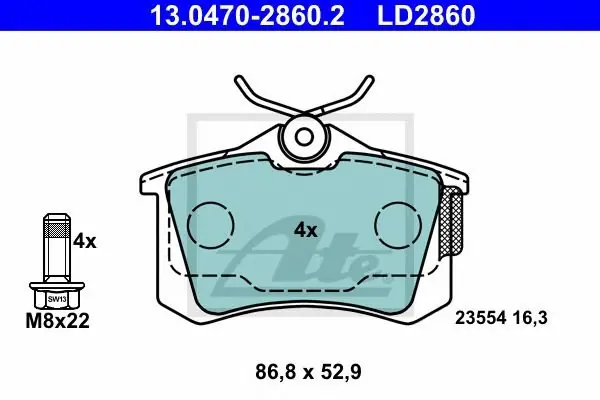 Klocki hamulcowe ATE 13.0470-2860 20960160 Ostatnie sztuki